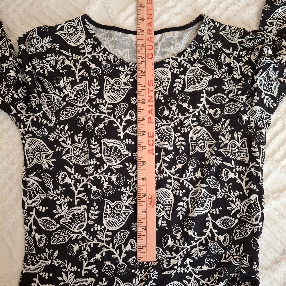 Boden Women US 4 Long Jersey Dress Black White Floral Long Sleeve Ruched Side - Picture 4 of 11